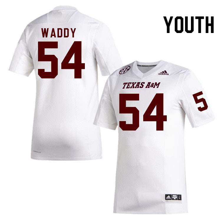 Youth #54 Jalen Waddy Texas A&M Aggies College Football Jerseys Stitched Sale-White - Click Image to Close